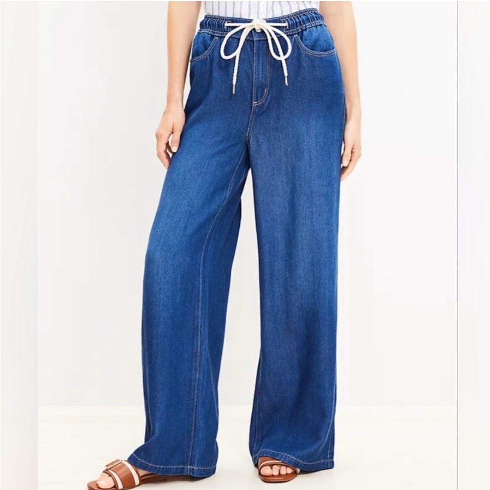 NWT LOFT The Palazzo High Rise Indigo Denim Trousers Size 31